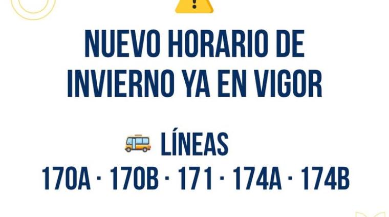 🚌 Ya está en vigor el horario de invierno de las líneas 170A, 170B, 171, 174A y 174B.  
  
Consulta los horarios y paradas actualizados en:  
🔗 h...